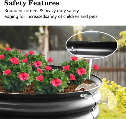 Vista 5 de Cama de jardín elevada, 4 x 2 x 1 pies, cama elevada de metal para exteriores, cama elevada de metal para verduras, flores, hierbas