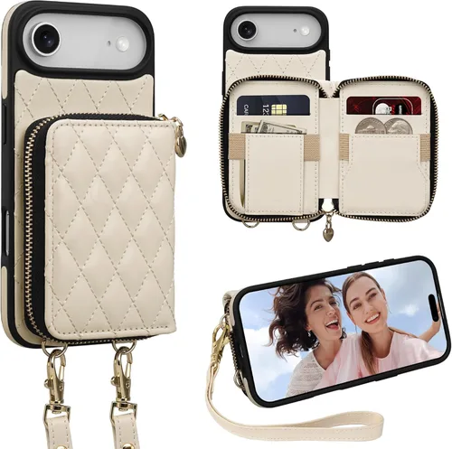 Vista 33 de Keallce Funda para iPhone 12 Pro/iPhone 12 de 6.1 pulgadas, cartera cruzada con cremallera para mujer, tarjetero con bloqueo RFID, funda de cuero