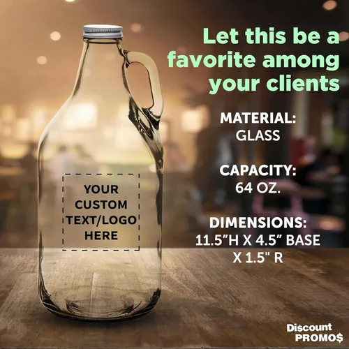 Vista 4 de DISCOUNT PROMOS Juego de 24 cultivadores de cerveza de vidrio transparente, 64 onzas. Texto personalizable, logotipo, tapa de rosca, resistente