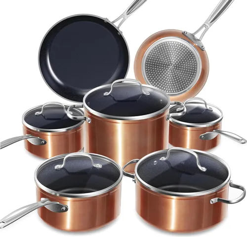 Vista 18 de Nuwave Healthy Duralon - Juego de utensilios de cocina antiadherentes de cerámica azul, resistentes a los arañazos, sin PFAS, aptos