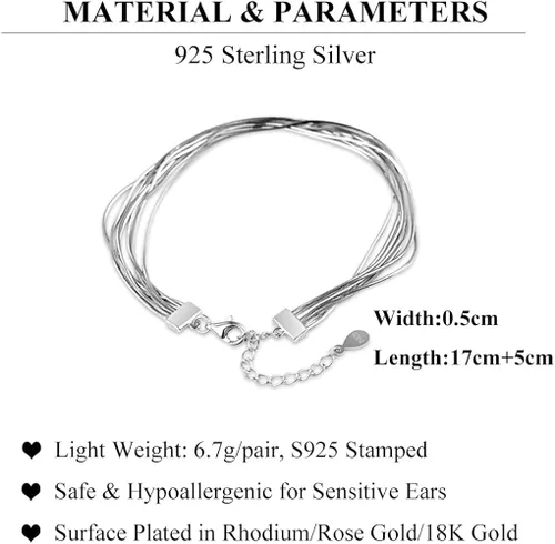 Vista 6 de FarryDream Pulsera de plata de ley 925 elegante de eslabones para mujeres adolescentes y niñas pulsera de serpiente regalos de Navidad Plata