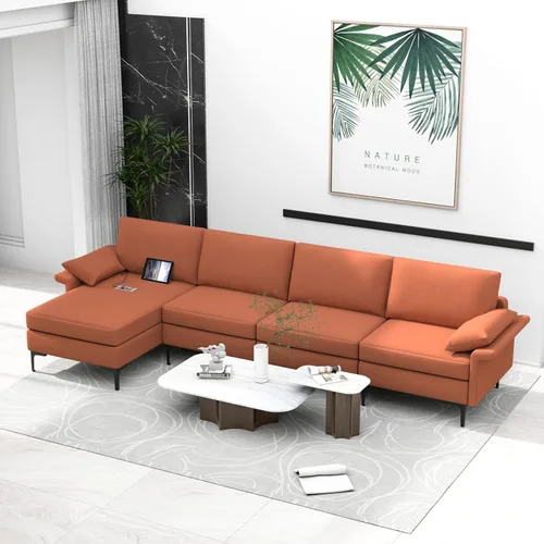 Vista 80 de Giantex Sofá modular de 3 asientos, 100.5 pulgadas de largo convertible con puerto USB y tomacorriente, cojín para reposabrazos, sofá modular