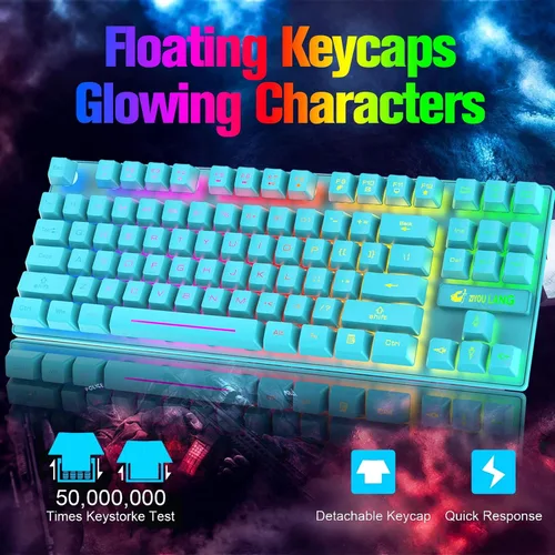 Vista 2 de LexonElec Combo de teclado y mouse inalámbricos para juegos, batería recargable de 3800 mAh con retroiluminación arcoíris, teclado de sensación