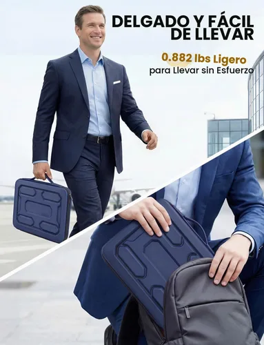 Vista 8 de DOMISO Funda rígida para laptop de 14 a 14.4 pulgadas, impermeable, a prueba de golpes, funda rígida para laptop con asa y bolsillo de Azul oscuro