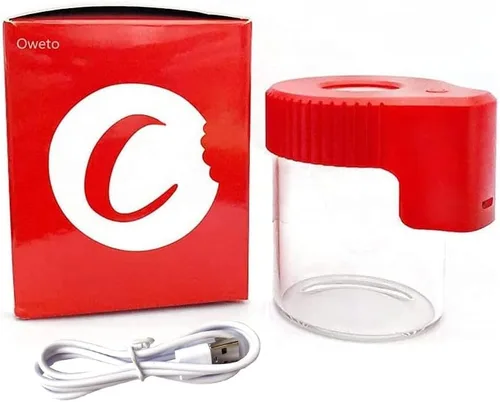 Vista 11 de Tarro de Almacenamiento de Vidrio Transparente con Sello LED, Botella de Vidrio Ornamental con Lupa y Luz（Verde）