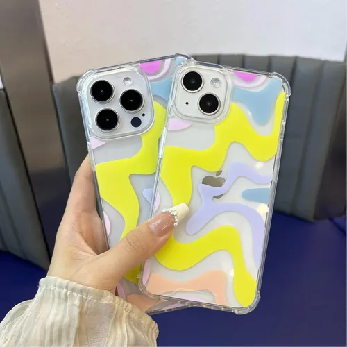 Vista 3 de Ginkgonut Compatible con iPhone 14 Pro, diseño ondulado simple y lindo para mujeres y niñas, funda de TPU suave + protección de policarbonato duro