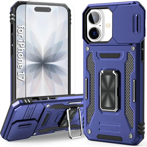 Vista 43 de Funda compatible con iPhone17 Pro con soporte, cubierta de cámara y protector de pantalla HD, doble capa a prueba de golpes, protección contra