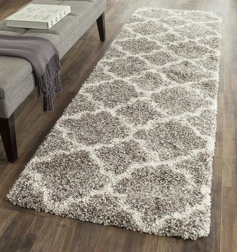 SAFAVIEH Hudson Shag Collection Alfombra de acento - 2 x 3 pies, gris y marfil, diseño de enrejado, sin desprendimiento y fácil cuidado, alfombra de