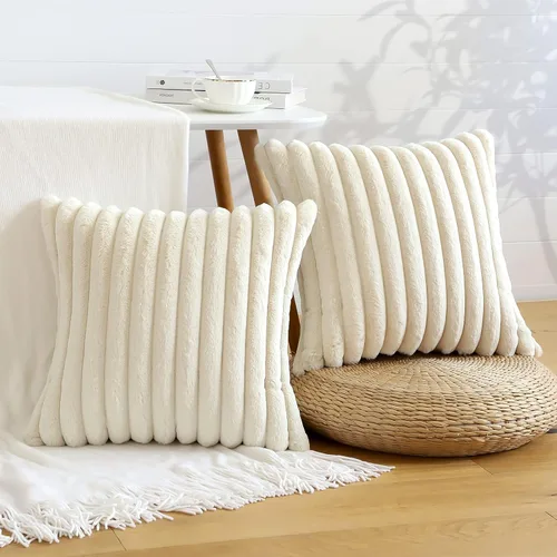 Vista 30 de Soleebee Juego de 2 fundas de cojín decorativo de terciopelo suave y acogedor, fundas de piel sintética de conejo para sofá, cama, silla, cojines