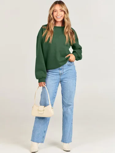 Vista 9 de ANRABESS Sudadera de manga larga para mujer, casual, cuello redondo, ajuste holgado, sudadera con capucha de forro polar para otoño