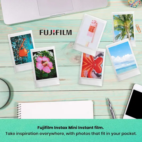 Vista 8 de Fujifilm Cámara instantánea Instax Mini EVO híbrida marrón Película instantánea Instax Mini Twin Pack Tarjeta microSD de 32 GB con adaptador
