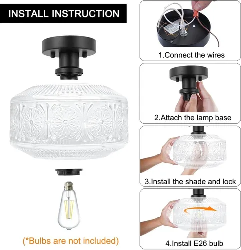 Vista 7 de DSMJFU Lámpara de techo de montaje semiempotrado, lámpara de techo pequeña vintage, lámpara de iluminación de pasillo de vidrio engrosado, lámpara