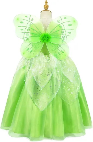 Vista 2 de AmzBarley Disfraz de hada para niñas disfraz de princesa fiesta de cumpleaños Halloween cosplay vestido con ala