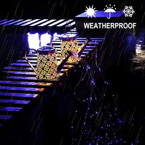 Vista 7 de VOOKRY - Regadera solar con luces, linternas solares grandes para colgar al aire libre, impermeable, decoración de jardín para el patio, césped