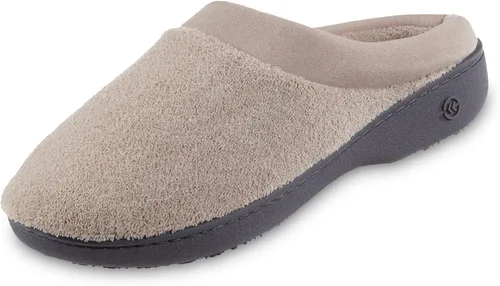 isotoner Womens Terry and Satin Slip on Cushioned Slipper with Memory Foam for IndoorOutdoor Comfort Flat Sandals