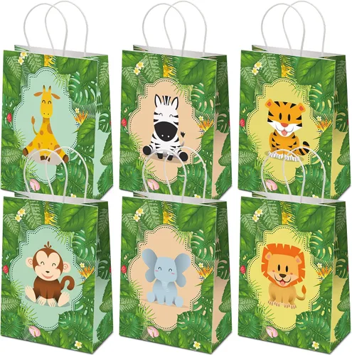 Gersoniel 24 bolsas de regalos de safari, bolsas de recuerdos de fiesta de selva de safari con asas para niños, bolsas de regalo de cumpleaños de