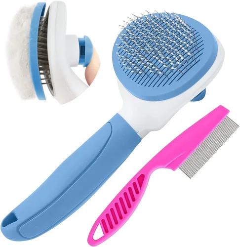 Cepillo Deslizante de Autolimpieza, Cepillos para Gatos de Interior con Peine de Metal, Cepillos de Pelo para Perros y Gatos para Mudanza de Pelo,