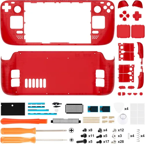 Vista 2 de eXtremeRate - Carcasa de repuesto transparente roja personalizada para Steam Deck LCD, carcasa de repuesto para consola portátil, carcasa completa