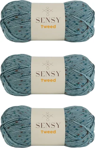 Vista 10 de Sensy Tweed - Ovillo de lana de tweed, 3.5 onzas, 214 yardas, calibre 4 mediano (azul)