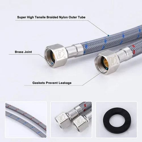 Vista 5 de Líneas de suministro de rosca de compresión hembra de 3/8 pulgadas × conector macho M10 1 par, manguera de grifo ARCORA de 16 pulgadas conecta
