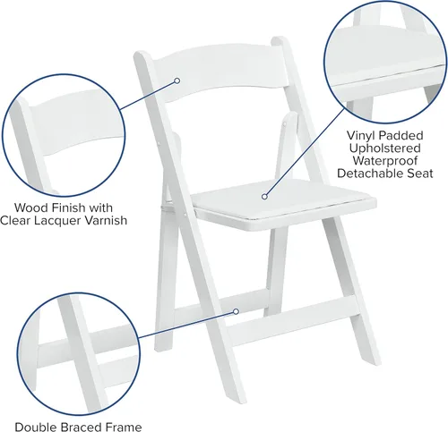 Vista 5 de EMMA + OLIVER Paquete de 2 sillas plegables de madera blanca con asiento acolchado de vinilo