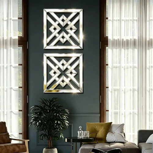 Vista 5 de QMDECOR - Espejo cuadrado decorativo para pared, 12x12 pulgadas, estilo moderno, espejos plateados de pared para decorar tu mismo Plata F