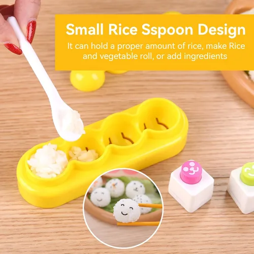 Vista 3 de Agatige Moldes de bolas de arroz, mini máquina portátil para hacer bolas de arroz, moldes de sushi con cuchara y cara sonriente, algas marinas Nori