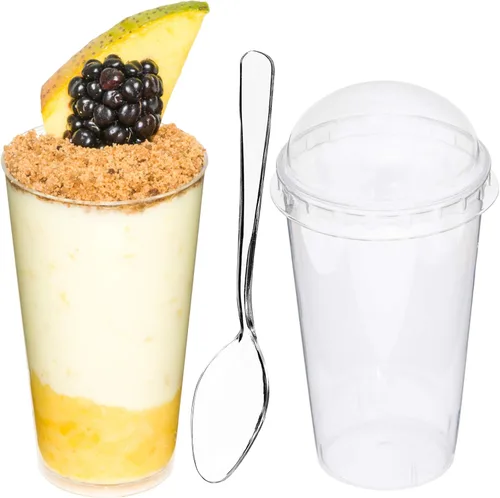 Vista 10 de DLux 100 x 3 oz Mini tazas de postre, tirador - taza de aperitivo de plástico transparente parfait - pequeño vaso reutilizable tirador