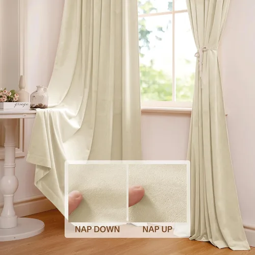 Vista 4 de StangH Cortinas de terciopelo beige para sala de estar, cortinas decorativas de 108 pulgadas de largo, cortinas de oscurecimiento resistentes