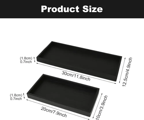 Vista 2 de 2 bandejas de silicona para tocador de baño, 12 x 5 pulgadas y 8 x 4 pulgadas, soporte rectangular negro para jabón y esponja, bandeja