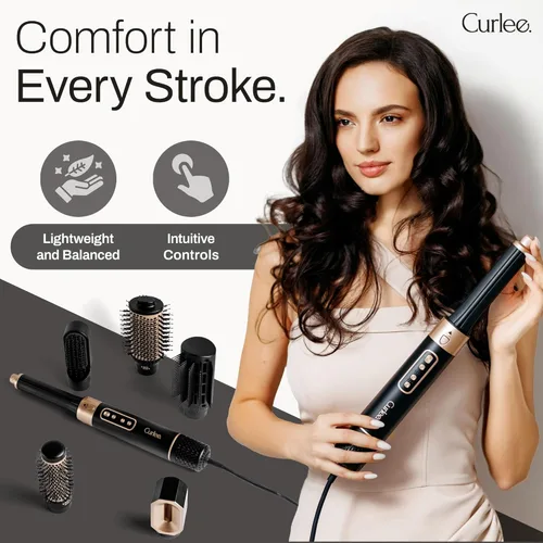 Vista 5 de Secador de Pelo con Cepillo 1200 Vatios 6 en 1 Accesorios para el Cabello Secador Automático con Rizador y Caja de Almacenamiento en Negro