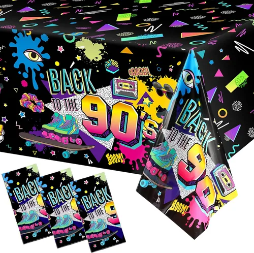 Vista 8 de Tegeme 1 Pcs 90s Plastic Party Table Cover Back to the 90's Tablecloth 90s Birthday Party Decoration the 90's Hip Hop Supplies Throwback Birthday