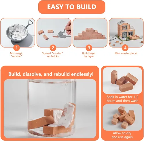 Vista 5 de Mini kit de construcción de casa para niños de 8 años en adelante, juguetes de construcción de bloques con mini ladrillos reales, regalos creativos