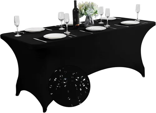 Vista 10 de SuperO - Paquete de 2 manteles de elastano impermeables para mesas de 6 pies, mantel elástico universal ajustable para fiestas, banquetes, bodas