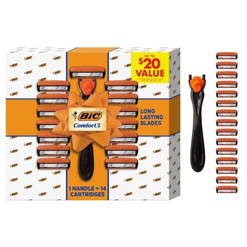 Vista 11 de Maquinilla de afeitar recargable BIC Comfort 3 de tres hojas para hombre, maquinilla de afeitar para piel sensible para un afeitado cómodo, 1 mango