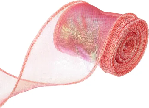 Vista 58 de MECCANIXITY Cinta de Organza Transparente con Alambre Brillante de 2 3/8" de Ancho, Cintas de Gasa Iridiscente Pastel de 3 Yardas Color Beige