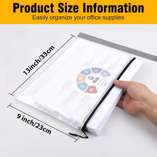 Vista 3 de 20 bolsas de malla con cremallera de varios tamaños, bolsas impermeables para suministros de oficina, 8 tamaños de bolsa de documentos de plástico