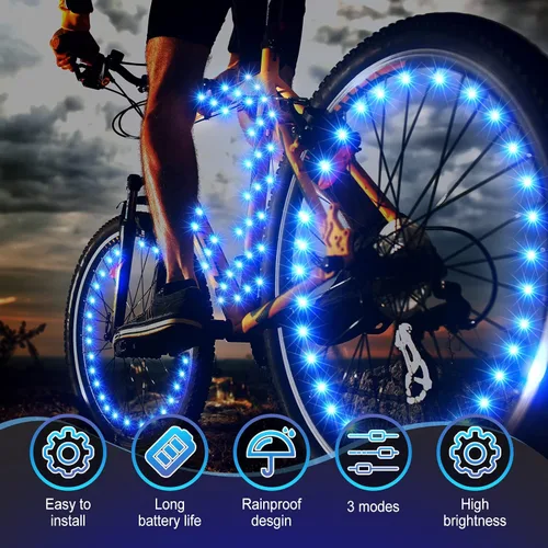 Vista 5 de Woanger 3 luces LED para bicicleta para montar por la noche, marco de bicicleta y luces de rueda, accesorios de bicicleta a batería, regalos