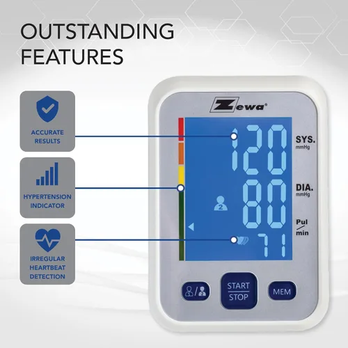 Vista 4 de Zewa Premium Automatic Blood Pressure Monitor with Bluetooth and Extra-Large Display for Android & iOS