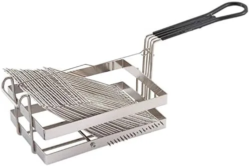 Vista 4 de Tiger Chef Prensa de la cesta de la freír del acero inoxidable con la manija plástica roja de 11 pulgadas