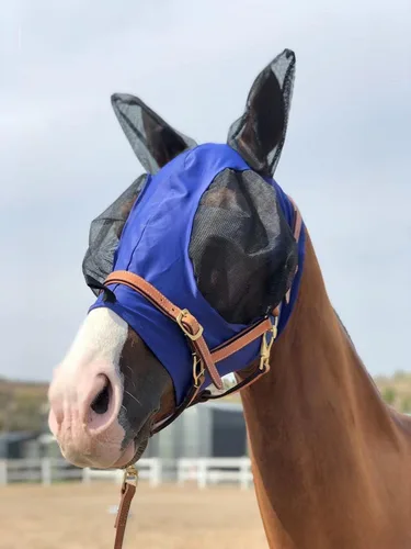 Vista 5 de Máscara de mosca de caballo, súper cómoda, máscara de mosca de caballo, máscara elástica con orejas, solo hacemos productos que les gustan a