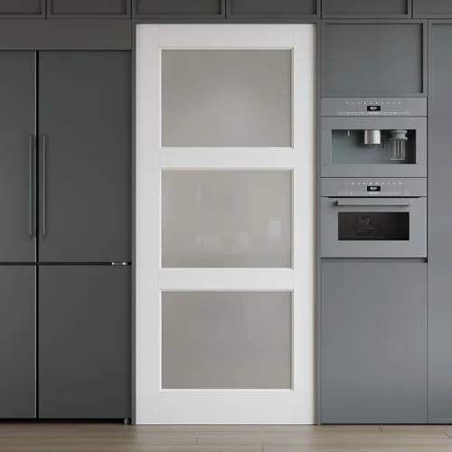 Vista 19 de Losa de puerta interior de 18 x 80, puerta de vidrio, puertas de despensa con vidrio esmerilado, panel preconstruido de 5 paneles de núcleo sólido