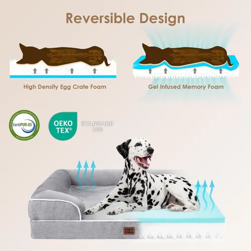 Vista 4 de EHEYCIGA - Cama ortopédica para perro pequeño o mediano, impermeable, de espuma viscoelástica y espuma tipo caja de huevos, bordes elevados, Gris