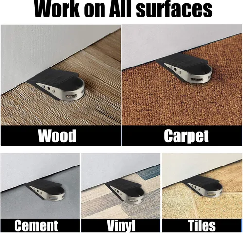 Vista 3 de JQK Tope de goma resistente para puerta, tope de puerta de seguridad de acero inoxidable 304, funciona en todos los tipos de piso, cepillado