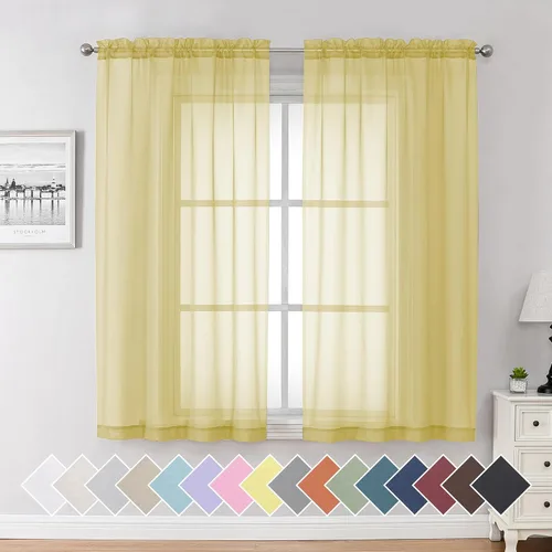 Vista 120 de Aiyufeng 2 paneles de cenefa transparente negra de 14 pulgadas de largo, cortinas cortas para dormitorio, cortinas de cocina para ventana pequeña