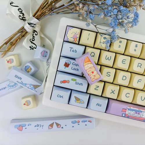 Vista 6 de Teclas de helado XDA Profile Custom Cute Keys para teclado mecánico, juego de teclas de 133 teclas de sublimación de tinte PBT (helado morado)