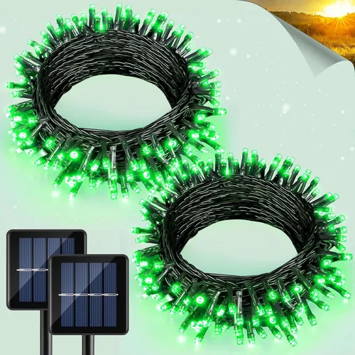 Vista 19 de 2 paquetes de luces solares de Navidad para exteriores, 158 pies 480 LED, luces de cuerda solares impermeables para exterior, 8 modos, luces