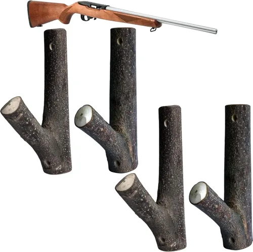 FIREHOOK Soporte de pared para armas, estantes de madera natural para arco de rifle, montaje de pared hecho a mano para escopetas con