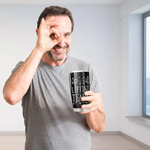 Vista 5 de CHICKOR Leftist Tears - Vaso de acero inoxidable de 20 onzas con tapa, doble pared aislada al vacío, taza de café de viaje