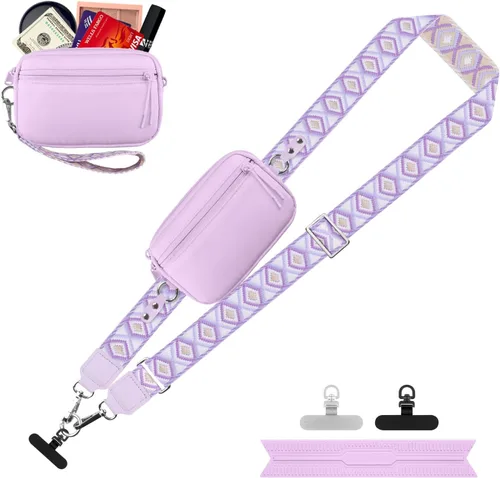 Vista 17 de YFWE Correa de clip and go para teléfono con cartera cruzada, cordón ajustable para teléfono con cartera RFID desmontable, correa universal